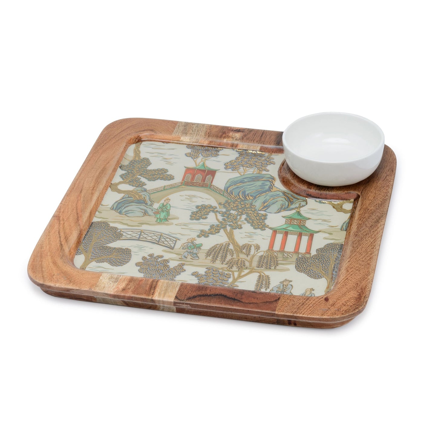 Chinoiserie - Chip & dip wooden platter