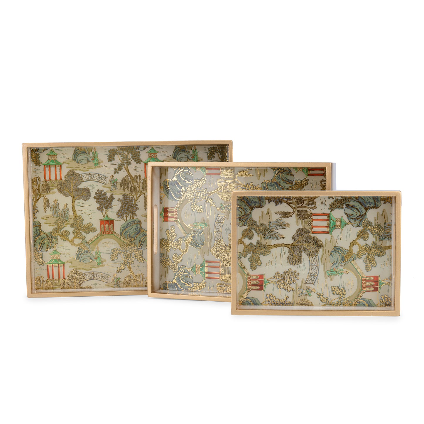 Chinoiserie - Painted Rectangle tray - Set of 3