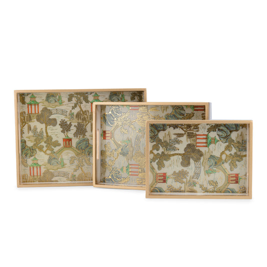 Chinoiserie - Painted Rectangle tray - Set of 3