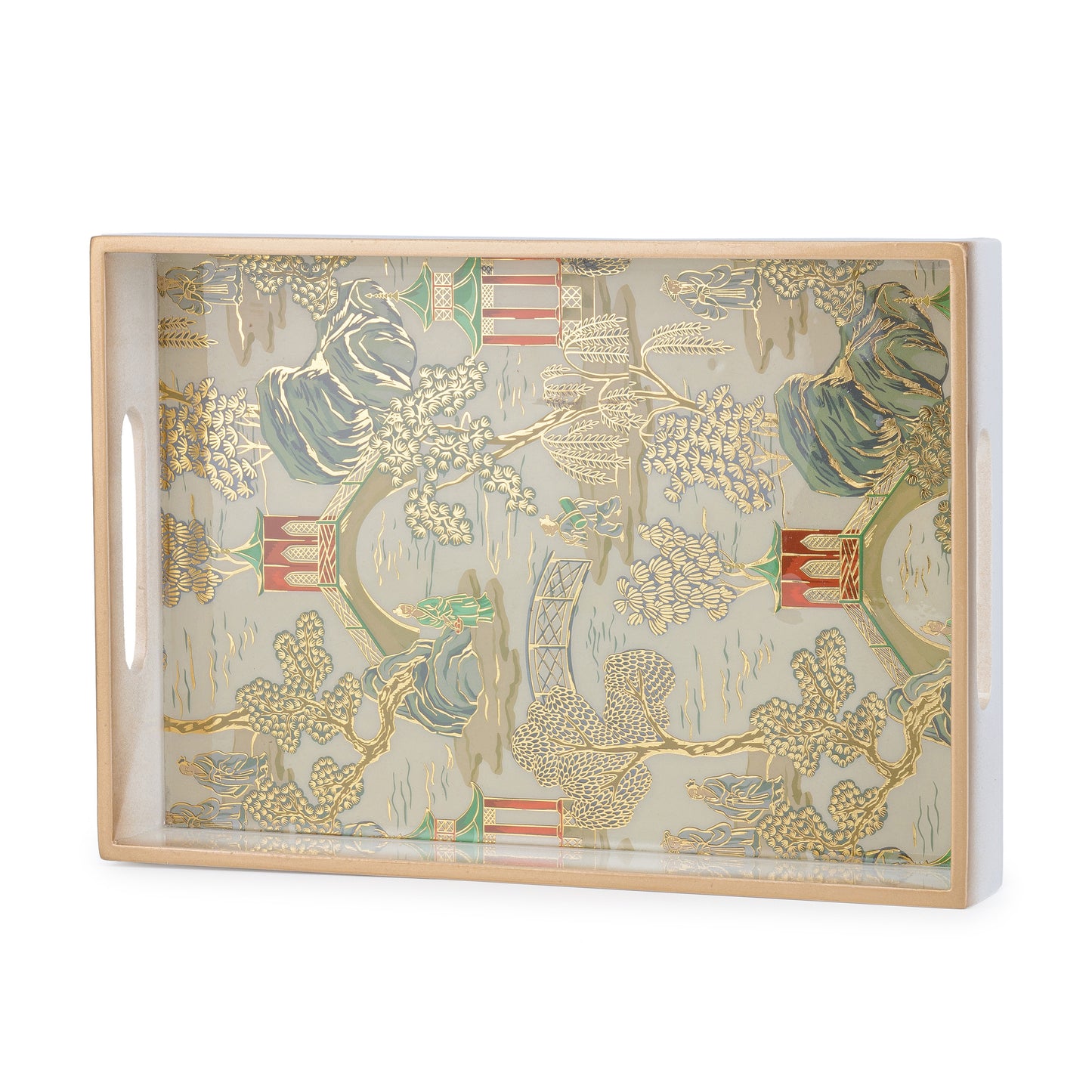 Chinoiserie - Painted Rectangle tray - Set of 3