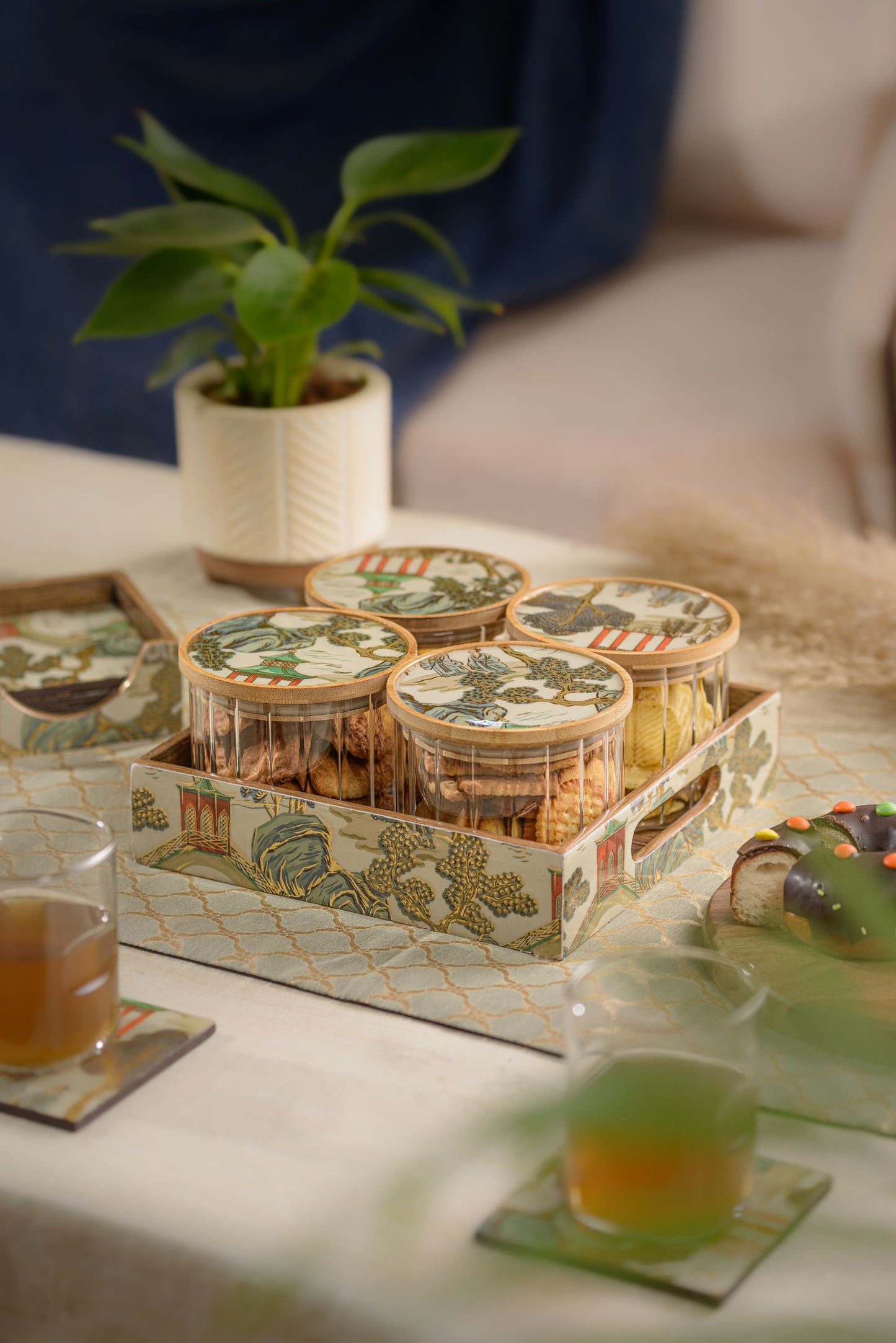 Chinoiserie - 4 jar storage set (Fluted)