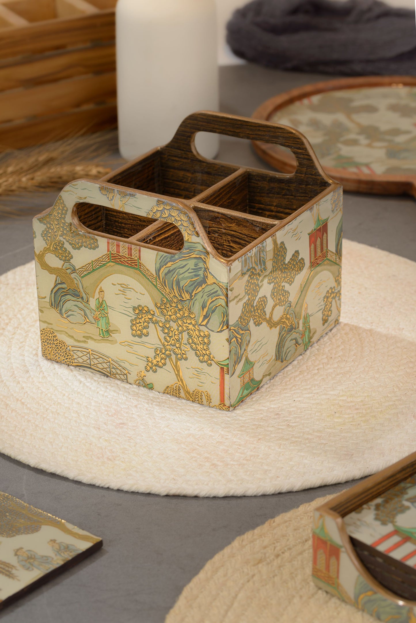 Chinoiserie - 4 part cutlery holder