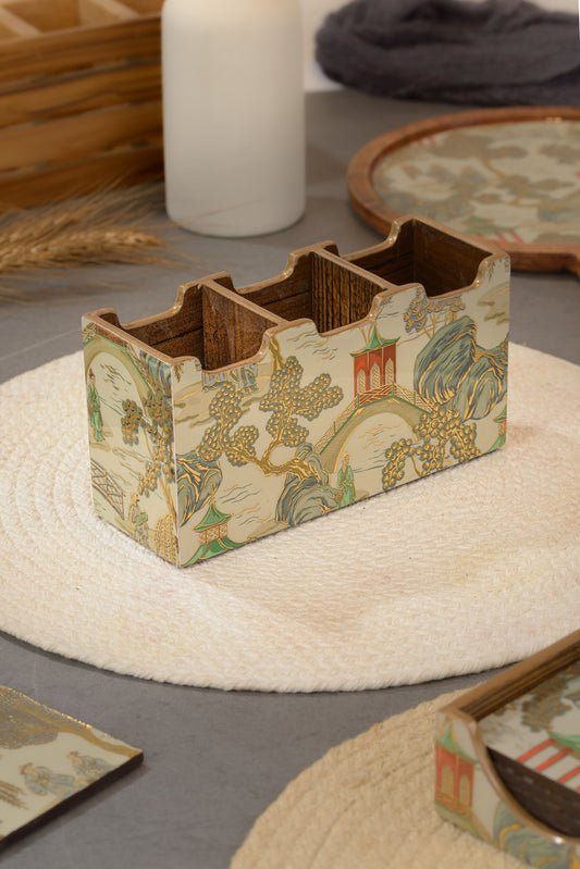 Chinoiserie - 3 part cutlery holder