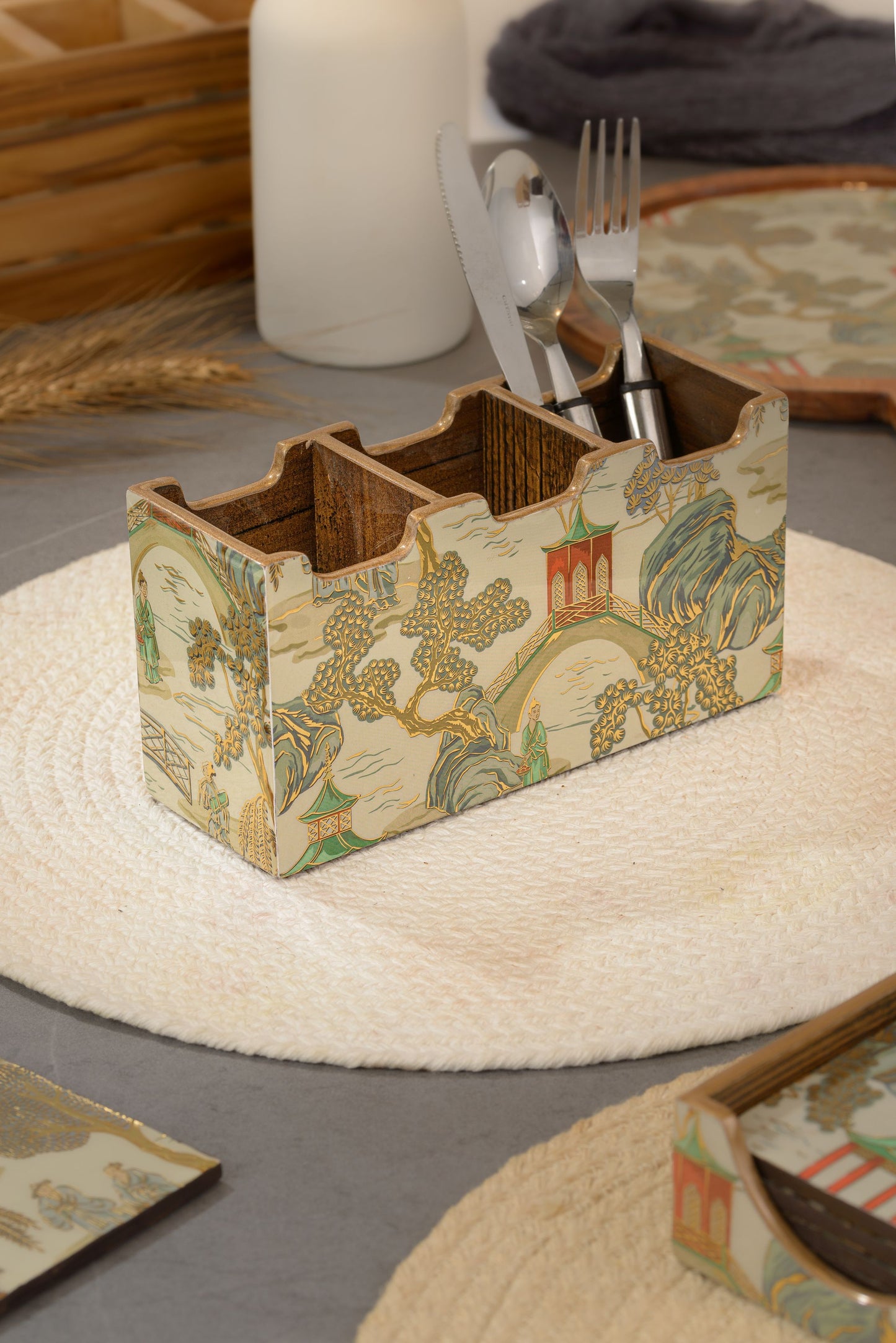 Villaggio chinoiserie - 3 part cutlery holder