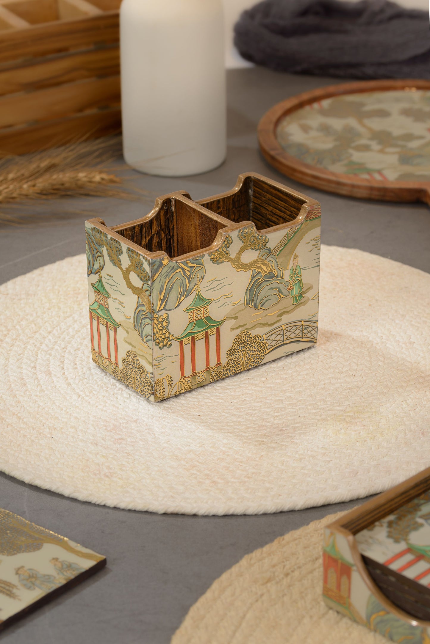 Villaggio chinoiserie - 2 part cutlery holder