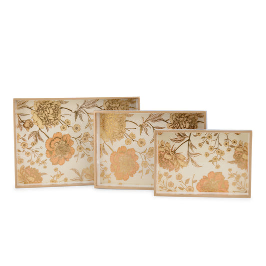 Rosa Victoria - Painted Rectangle tray (Large & Medium) Set of two