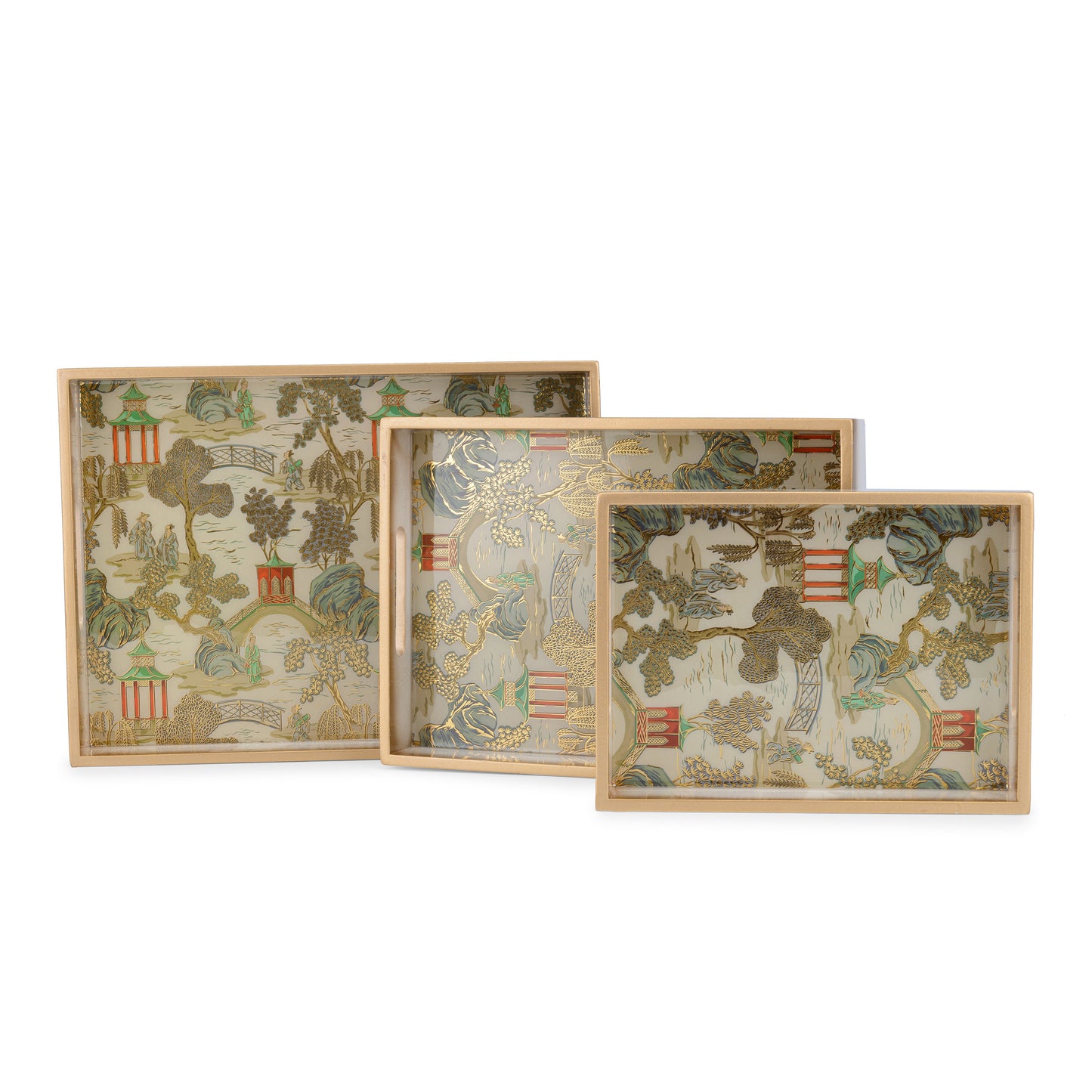 Villaggio chinoiserie - Painted Rectangle tray (Large, Medium & Small) Set of three