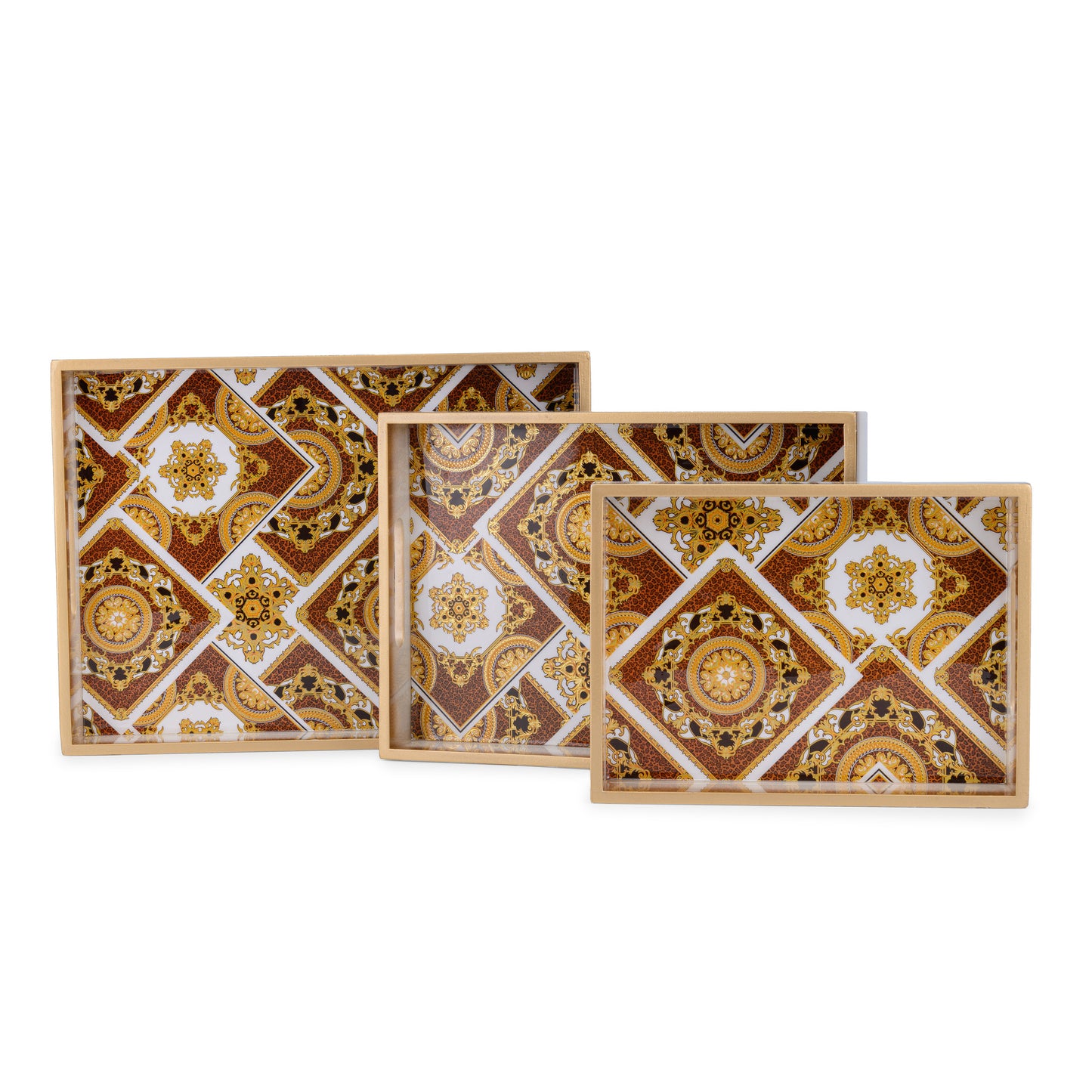 Classico indiano - Painted Rectangle tray (Large & Medium) Set of two