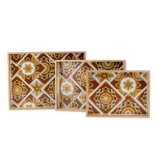 Classico indiano - Painted Rectangle tray (Large, Medium & Small) Set of three