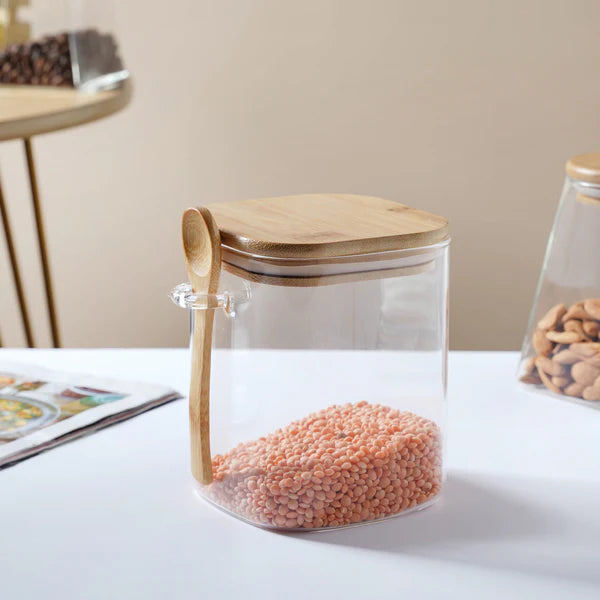 Square Glass Jar With Lid -  800ml (Small)