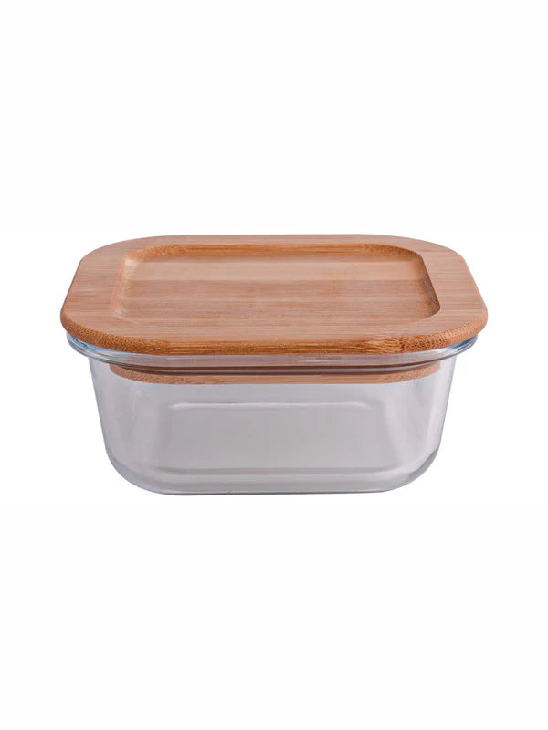 Square Glass storage box with Air tight Wooden Lid - Set of 3pcs